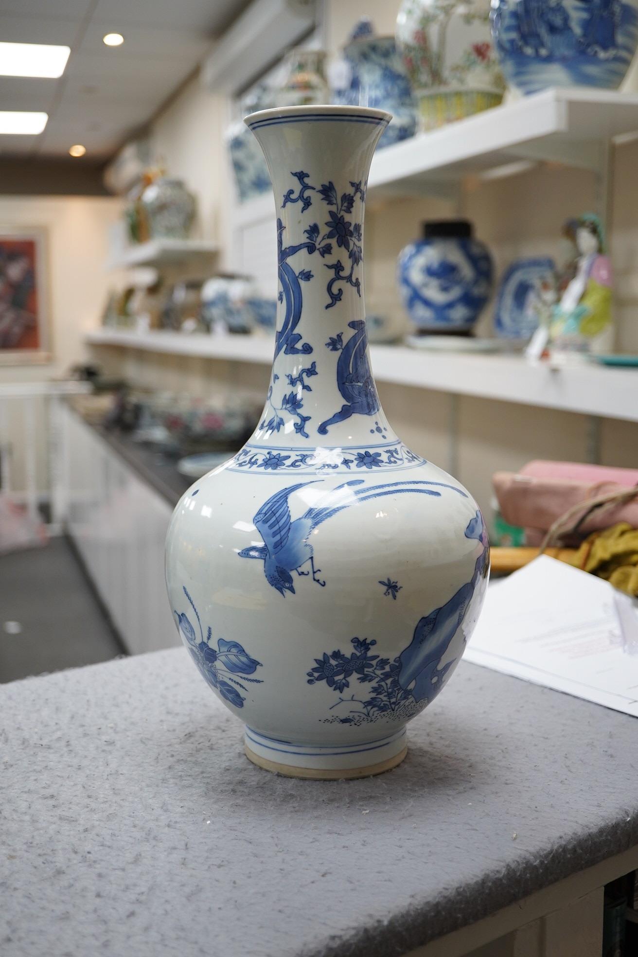 A Chinese blue and white bottle vase, Transitional, Chongzhen period, c.1630-1640